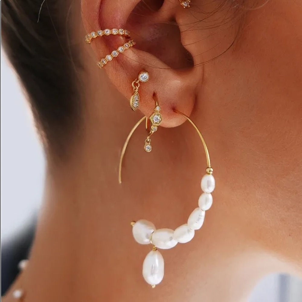 ADORNMONDE Pearl Hoops in Gold
